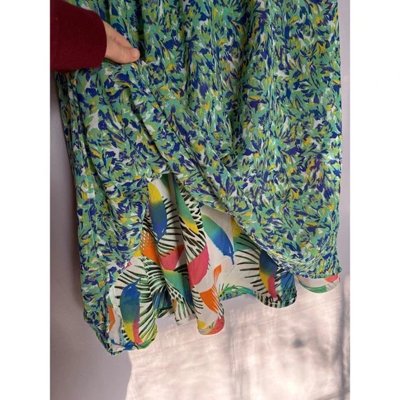 Reversible Tropical Feather Abstract Floral Midi Skirt Vacation Summer Travel M - Picture 5 of 7